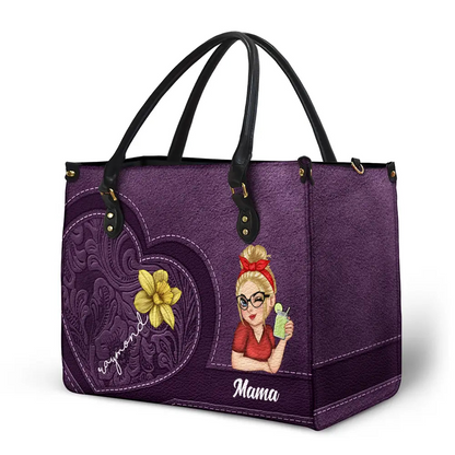 Grandma Birth Month Flowers Kids - Personalized Leather Bag
