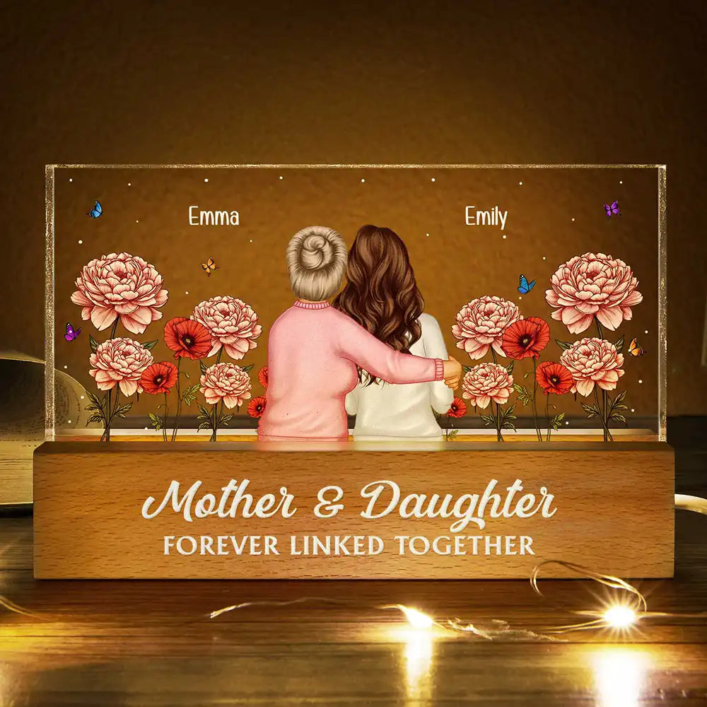 Mother & Daughter Forever Linked Together Birth Flower Garden - Personalized Rectangle LED Light