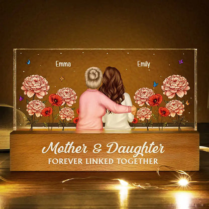 Mother & Daughter Forever Linked Together Birth Flower Garden - Personalized Rectangle LED Light