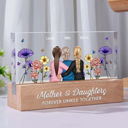 Mother & Daughter Forever Linked Together Birth Flower Garden - Personalized Rectangle LED Light