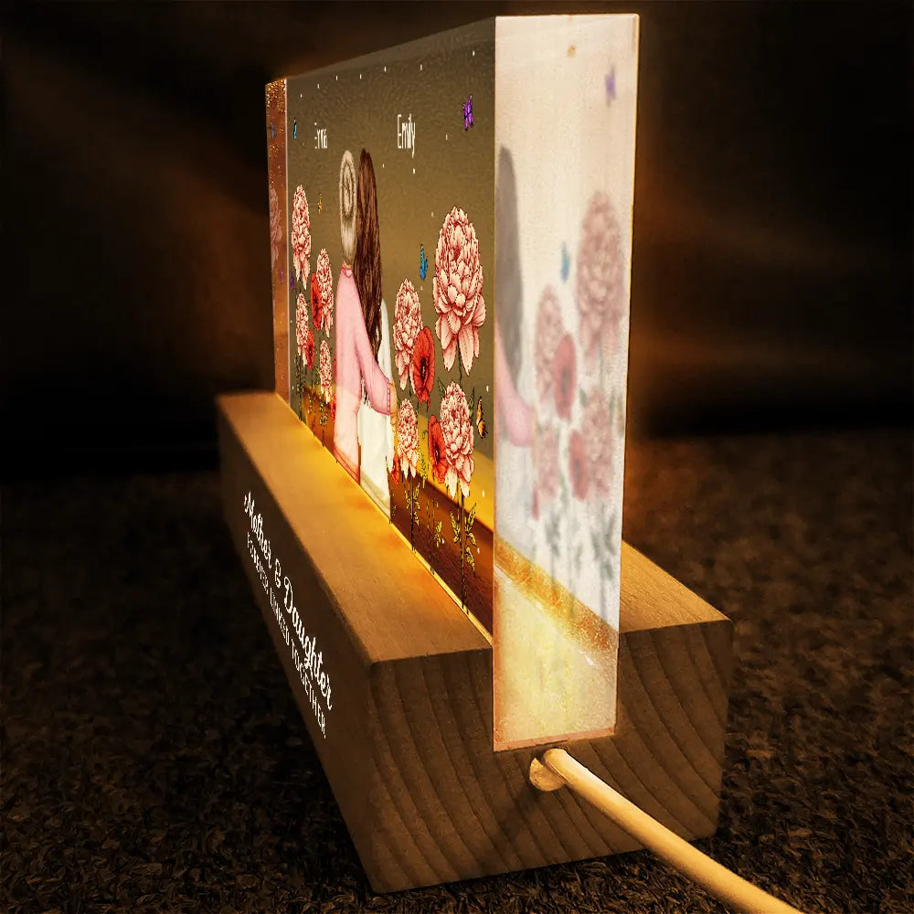 Mother & Daughter Forever Linked Together Birth Flower Garden - Personalized Rectangle LED Light