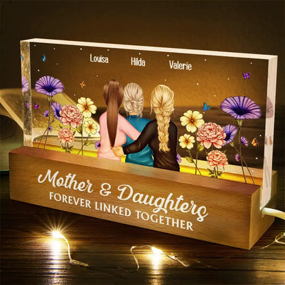 Mother & Daughter Forever Linked Together Birth Flower Garden - Personalized Rectangle LED Light