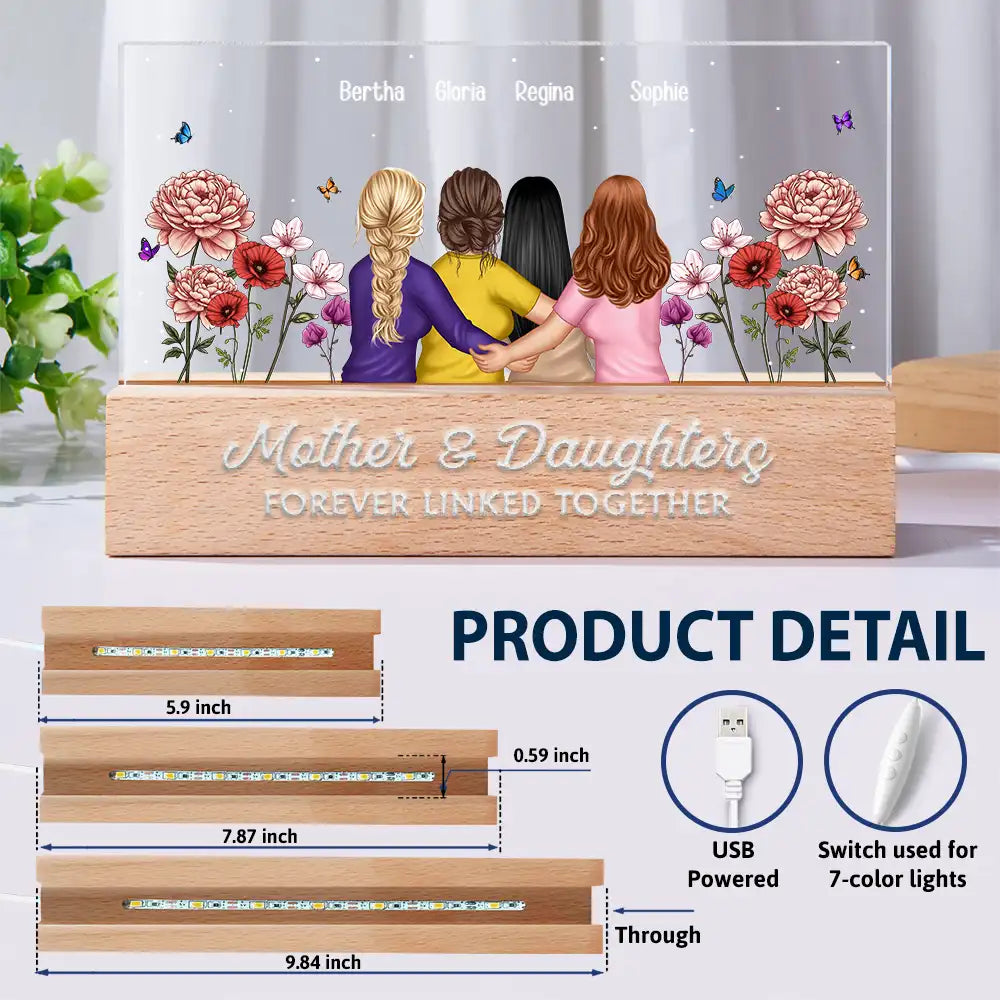 Mother & Daughter Forever Linked Together Birth Flower Garden - Personalized Rectangle LED Light