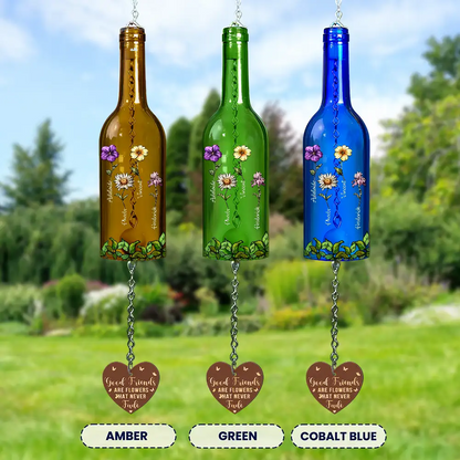 Sisters Different Flowers From The Same Garden - Personalized Wine Bottle Wind Chime