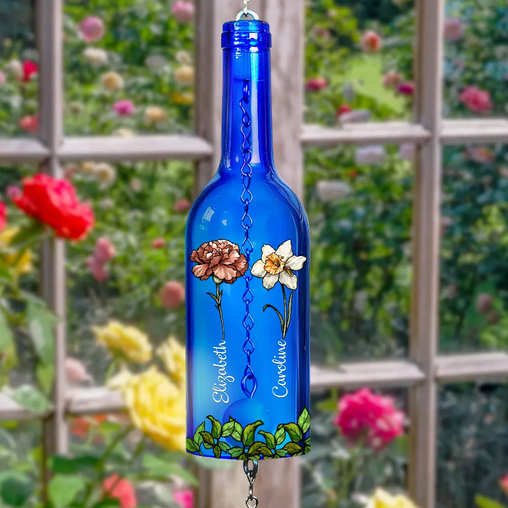 Sisters Different Flowers From The Same Garden - Personalized Wine Bottle Wind Chime