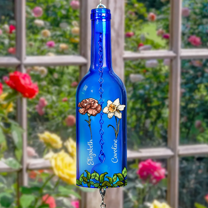 Sisters Different Flowers From The Same Garden - Personalized Wine Bottle Wind Chime