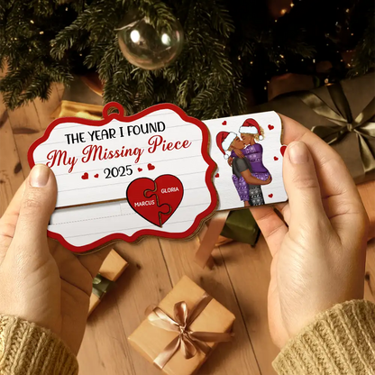 The Year I Found My Missing Piece Kissing Couples - Personalized Wooden Slide Ornament