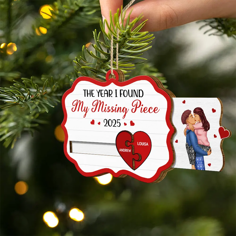 The Year I Found My Missing Piece Kissing Couples - Personalized Wooden Slide Ornament