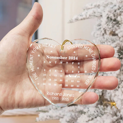 Calendar The Moment Your Heart Stopped Memorial - Personalized Heart Shaped Acrylic Ornament
