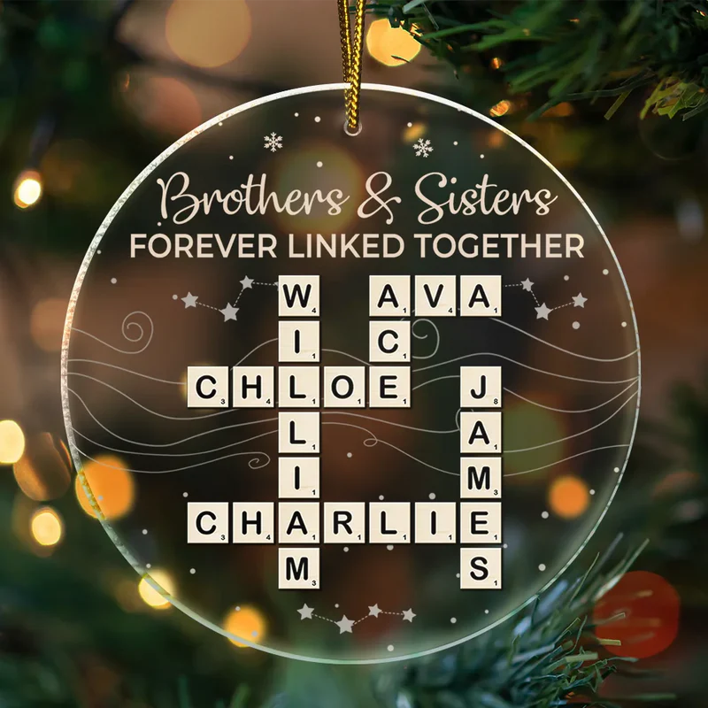 Crossword Brothers & Sisters Forever Linked Together - Personalized Circle Acrylic Ornament