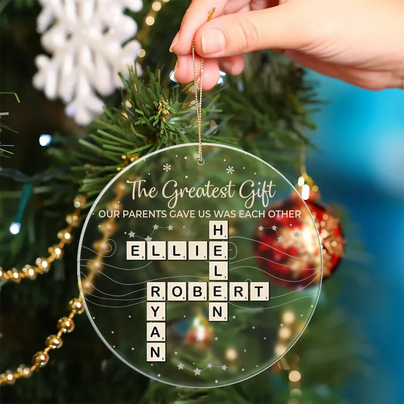 Crossword Brothers & Sisters Forever Linked Together - Personalized Circle Acrylic Ornament