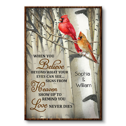 When You Believe Cardinal Sympathy Family Tree - Memorial Gift - Personalized Custom Poster