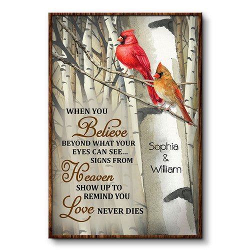 When You Believe Cardinal Sympathy Family Tree - Memorial Gift - Personalized Custom Poster