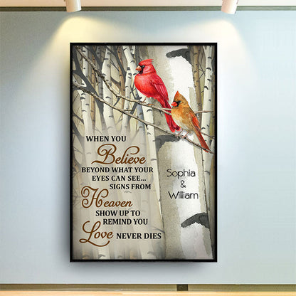 When You Believe Cardinal Sympathy Family Tree - Memorial Gift - Personalized Custom Poster