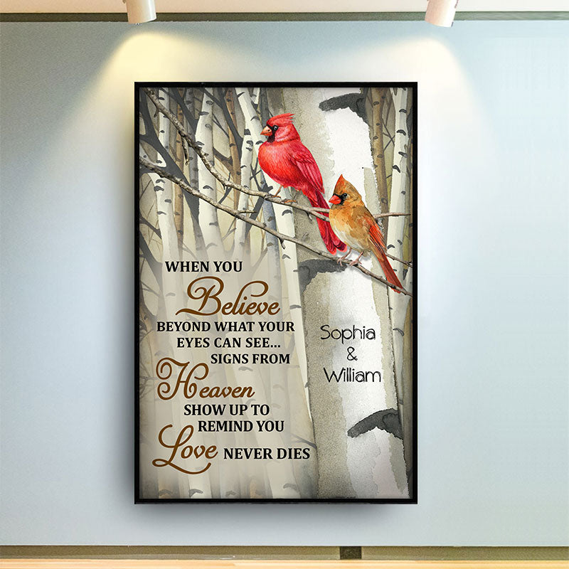 When You Believe Cardinal Sympathy Family Tree - Memorial Gift - Personalized Custom Poster