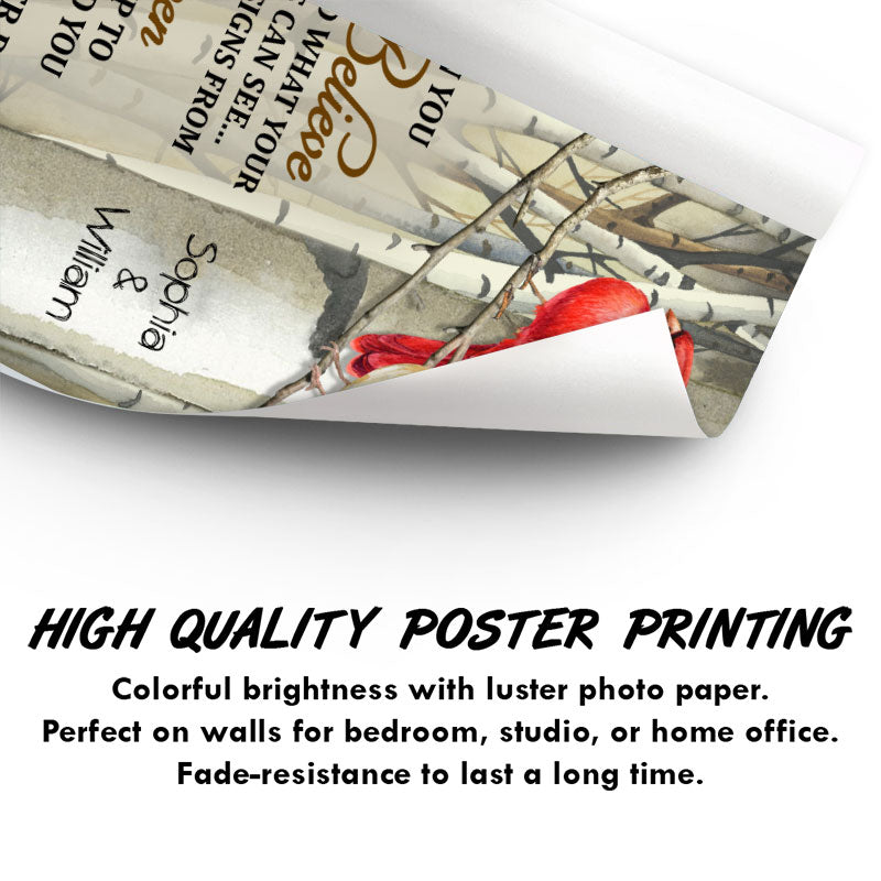When You Believe Cardinal Sympathy Family Tree - Memorial Gift - Personalized Custom Poster