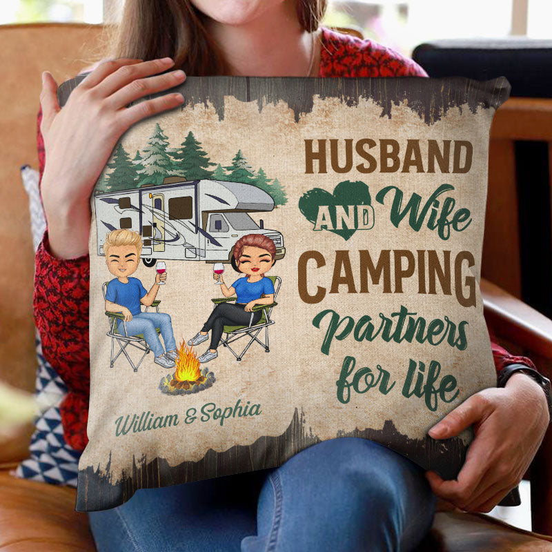 Let's Sit By The Campfire Husband Wife Camping - Couple Gift - Personalized Custom Pillow