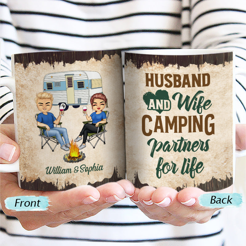 Camping Partners For Life Husband Wife - Couple Gift - Personalized Custom White Edge-to-Edge Mug