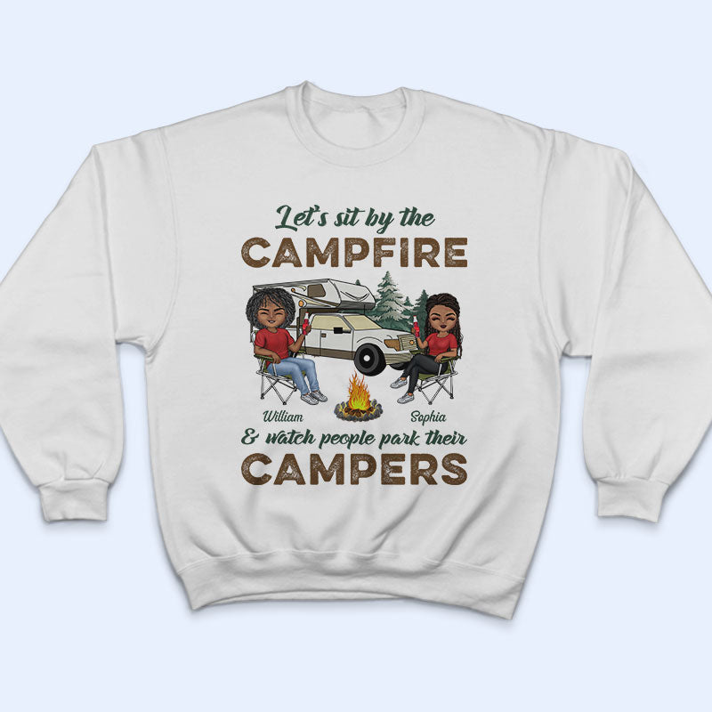 Let's Sit By The Campfire Husband Wife Camping - Couple Gift - Personalized Custom T Shirt