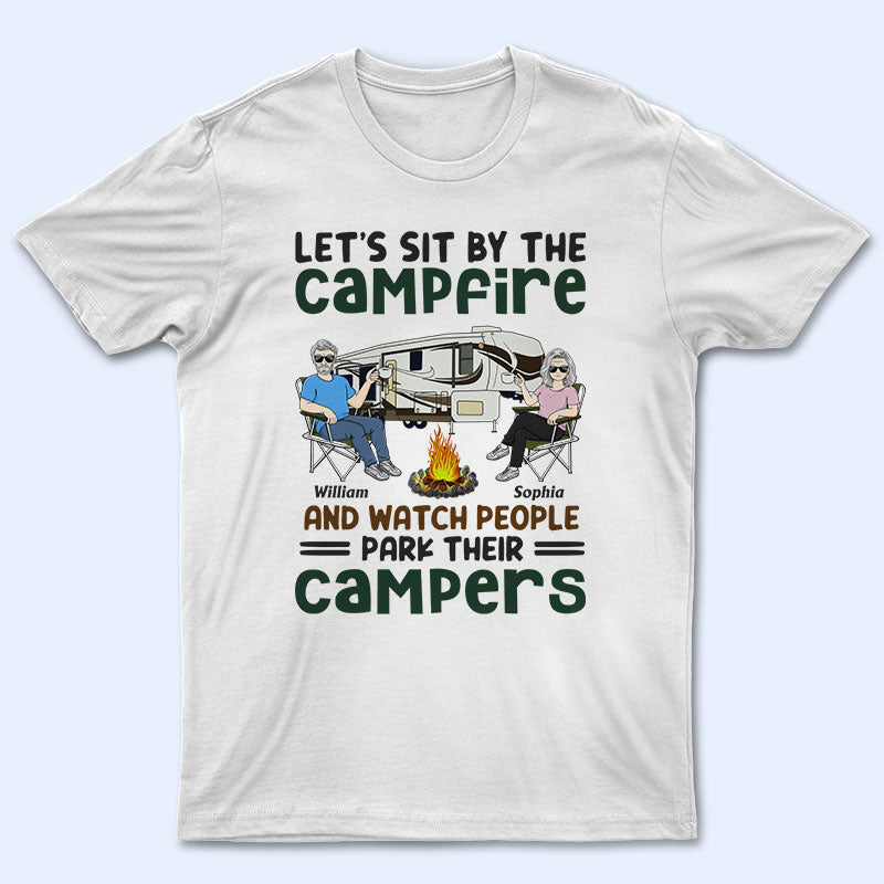 Let's Sit By The Campfire Husband Wife Old Camping Couple - Personalized Custom T Shirt