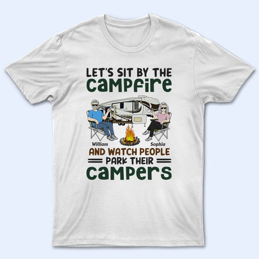 Let's Sit By The Campfire Husband Wife Old Camping Couple - Personalized Custom T Shirt