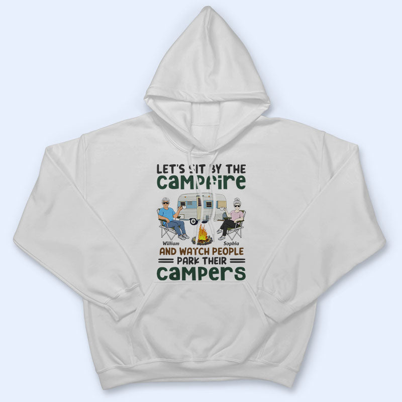 Let's Sit By The Campfire Husband Wife Old Camping Couple - Personalized Custom T Shirt