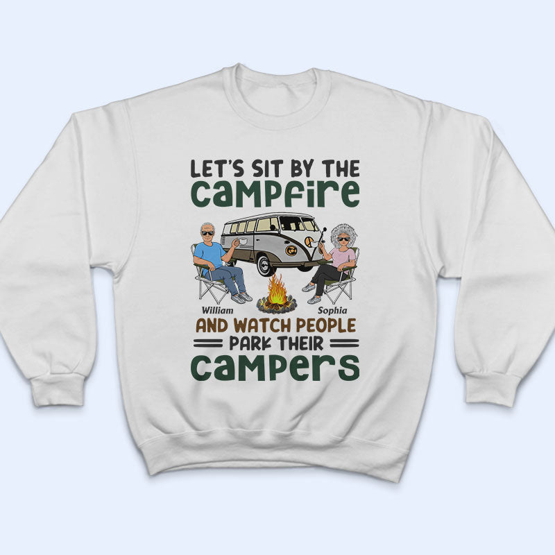 Let's Sit By The Campfire Husband Wife Old Camping Couple - Personalized Custom T Shirt
