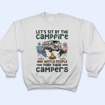 Let's Sit By The Campfire Husband Wife Old Camping Couple - Personalized Custom T Shirt