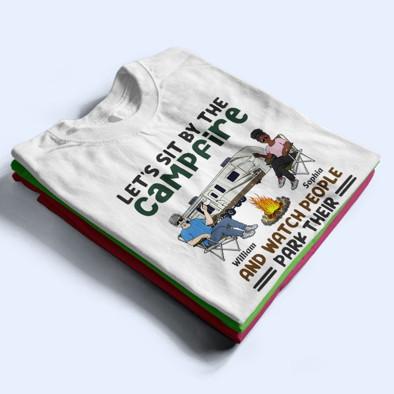 Let's Sit By The Campfire Husband Wife Old Camping Couple - Personalized Custom T Shirt