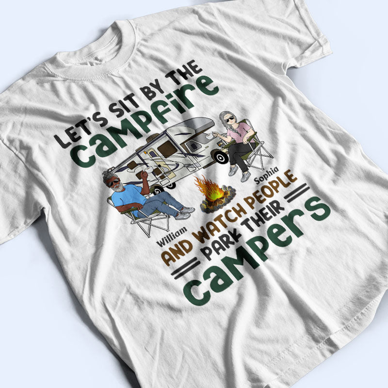 Let's Sit By The Campfire Husband Wife Old Camping Couple - Personalized Custom T Shirt
