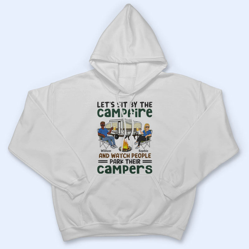 Let's Sit By The Campfire Husband Wife Camping Couple - Personalized Custom T Shirt