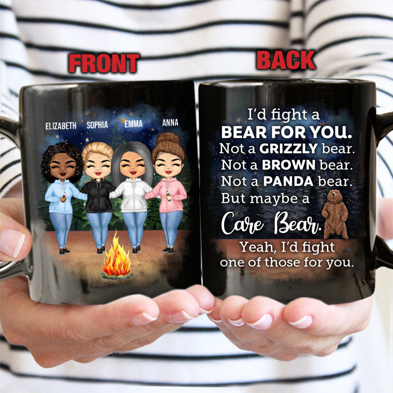 I'd Fight A Bear For You Camping Sisters - Sibling BFF Bestie Gift - Personalized Custom Black Mug