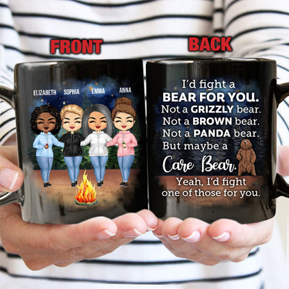 I'd Fight A Bear For You Camping Sisters - Sibling BFF Bestie Gift - Personalized Custom Black Mug