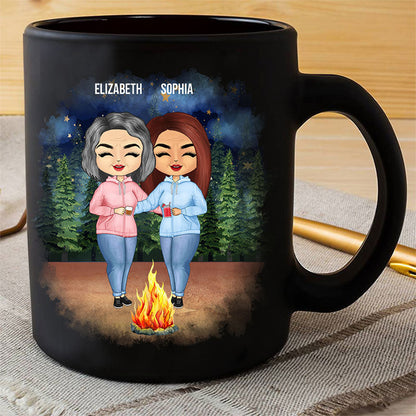 I'd Fight A Bear For You Camping Sisters - Sibling BFF Bestie Gift - Personalized Custom Black Mug