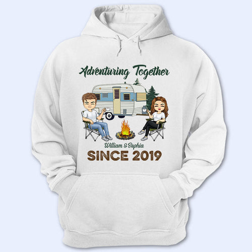 Adventuring Together Husband Wife Camping - Couple Gift - Personalized Custom T Shirt