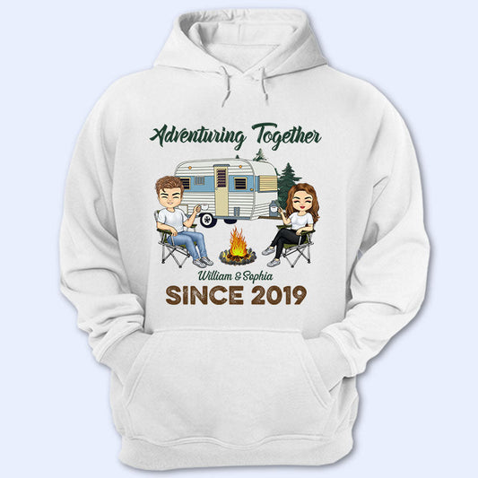 Adventuring Together Husband Wife Camping - Couple Gift - Personalized Custom T Shirt