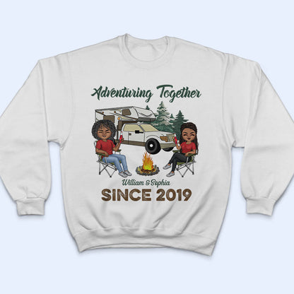 Adventuring Together Husband Wife Camping - Couple Gift - Personalized Custom T Shirt