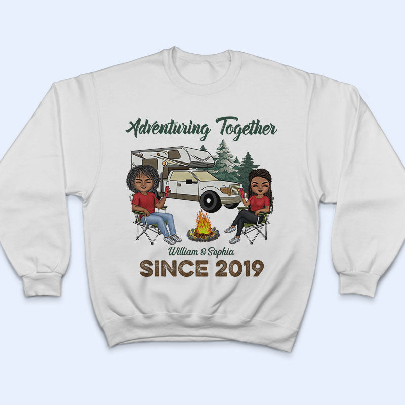 Adventuring Together Husband Wife Camping - Couple Gift - Personalized Custom T Shirt