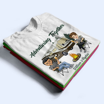 Adventuring Together Husband Wife Camping - Couple Gift - Personalized Custom T Shirt