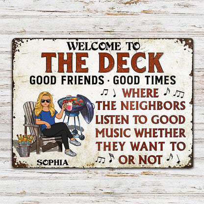 Grilling Patio Bar Listen To The Good Music - Backyard Sign - Personalized Custom Classic Metal Signs