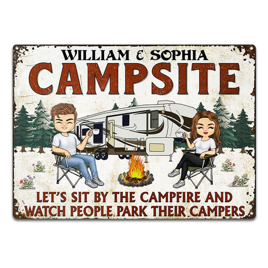 Let's Sit By The Campfire Husband Wife Camping - Couple Gift - Personalized Custom Classic Metal Signs