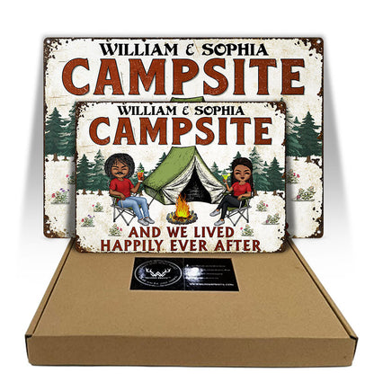 Let's Sit By The Campfire Husband Wife Camping - Couple Gift - Personalized Custom Classic Metal Signs