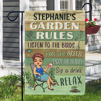 Garden Rules Feel The Breeze Enjoy The Beauty Gardening - Personalized Custom Flag