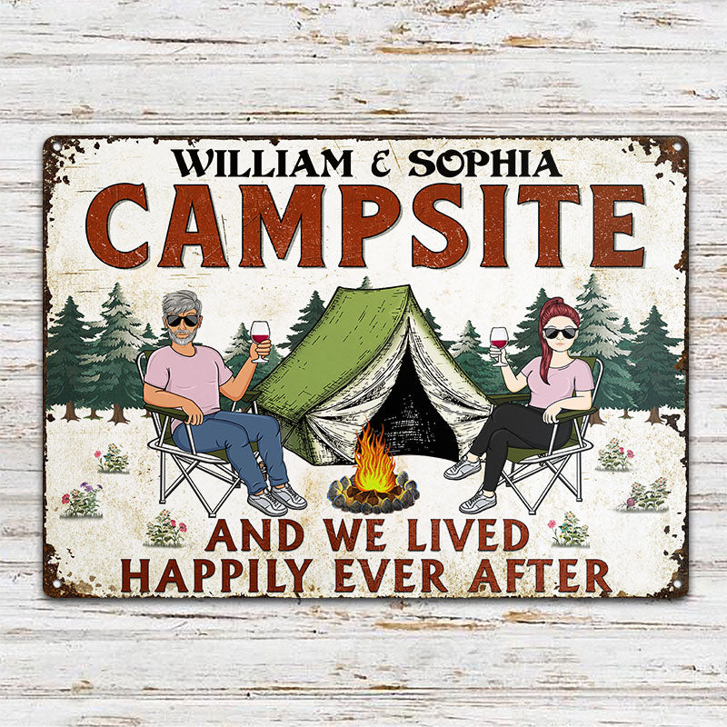 Let's Sit By The Campfire Husband Wife - Camping Gift For Couple - Personalized Custom Classic Metal Signs