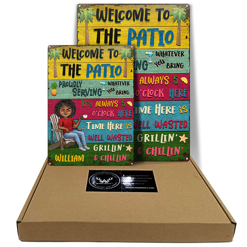 Patio Welcome Grilling Proudly Serving Whatever You Bring Single - Backyard Sign - Personalized Custom Classic Metal Signs