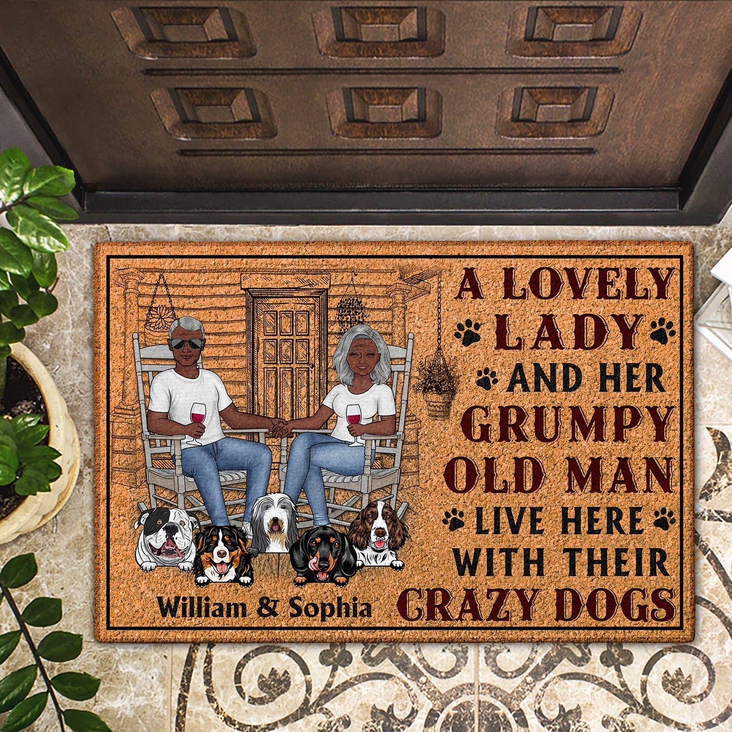 Dog Couple A Lovely Lady And A Grumpy Old Man Live Here - Gift For Dog Lovers - Personalized Custom Doormat