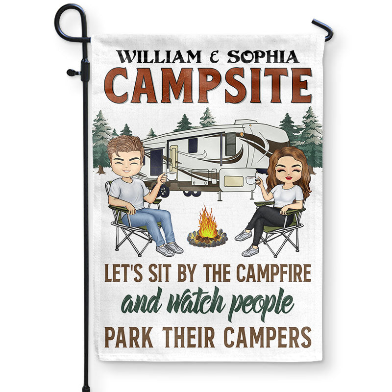 Let's Sit By The Campfire Husband Wife Camping - Couple Gift - Personalized Custom Flag