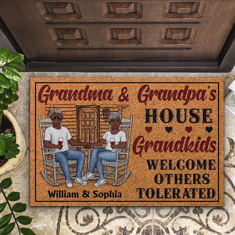 Family Old Couple Grandma & Grandpa's House Grandkids Welcome Others Tolerated - Couple Gift - Personalized Custom Doormat