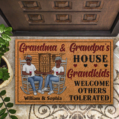 Family Old Couple Grandma & Grandpa's House Grandkids Welcome Others Tolerated - Couple Gift - Personalized Custom Doormat