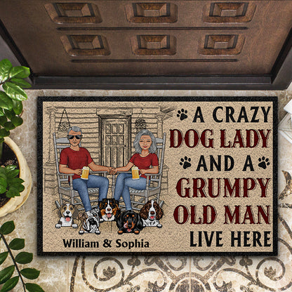 Family Couple Crazy Dog Lady And A Grumpy Old Man Live Here - Gift For Dog Lovers - Personalized Custom Doormat